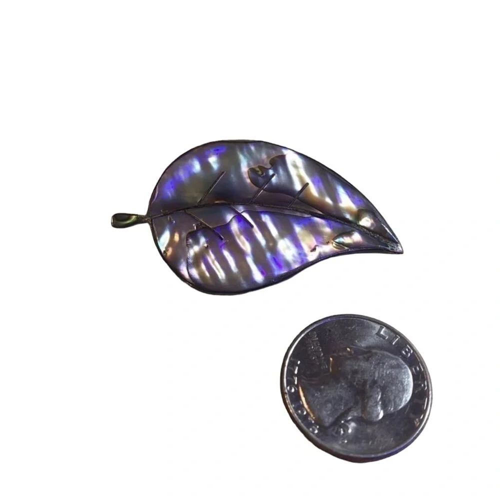 JCA Sterling Silver 925 Vintage Abalone Leaf Brooch Pin